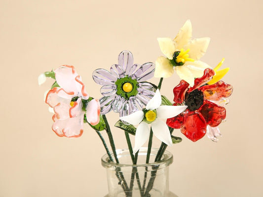 Glass Birth Month Flowers,Handmade Glass Birth Flowers,Birth Flower Gift,Women Birthday Commemorative Gifts,Wedding Decor,Gift for Mom