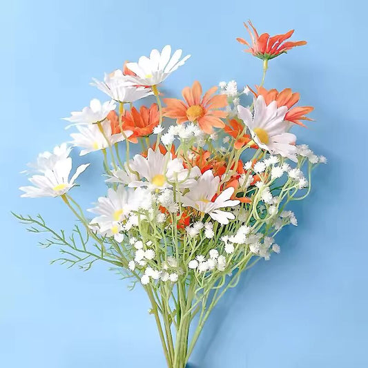 5 Heads White Daisies Artificial Flowers Long Branch Bouquet Family Party Wedding Decoration DIY Bridal Silk Artificial Flower