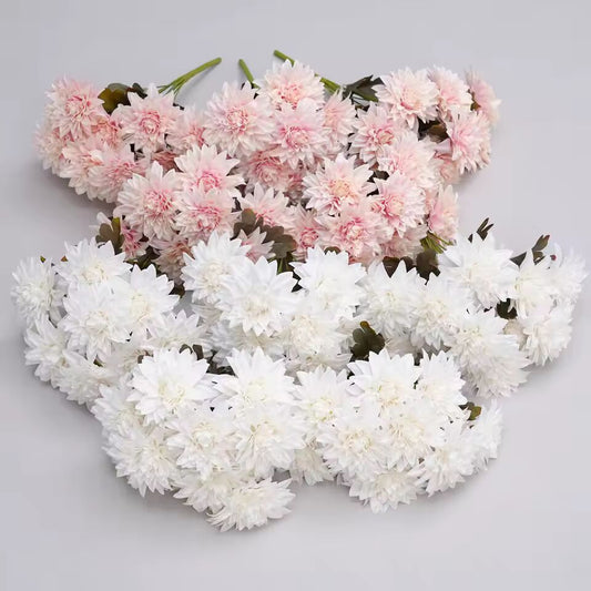 A840604 1.47ft Artificial White Pink Silk Dahlia Chrysanthemum Flower Bouquet Wedding Floral Arrangement Materials Party Props