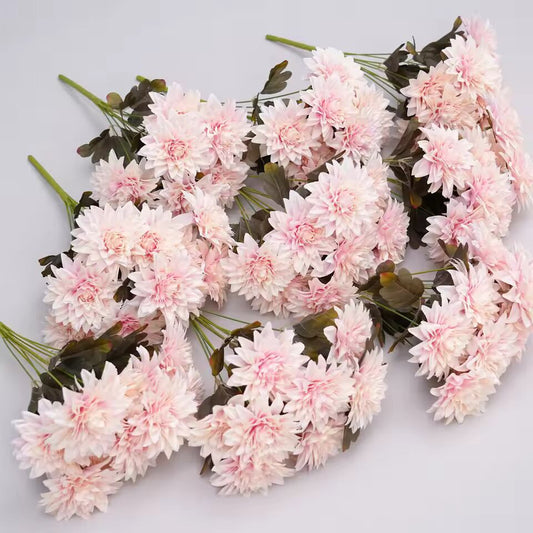 A840604 1.47ft Artificial White Pink Silk Dahlia Chrysanthemum Flower Bouquet Wedding Floral Arrangement Materials Party Props
